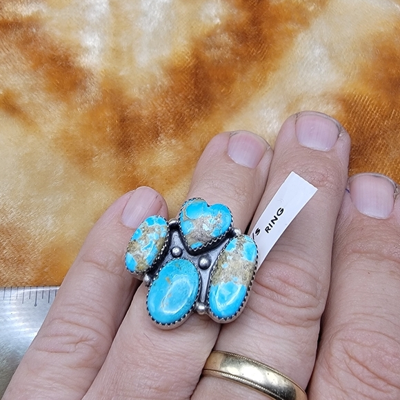 NEW Sterling Silver No. 8 Mine Turquoise Adjustable Statement Ring Chunky Heart - Picture 9 of 14